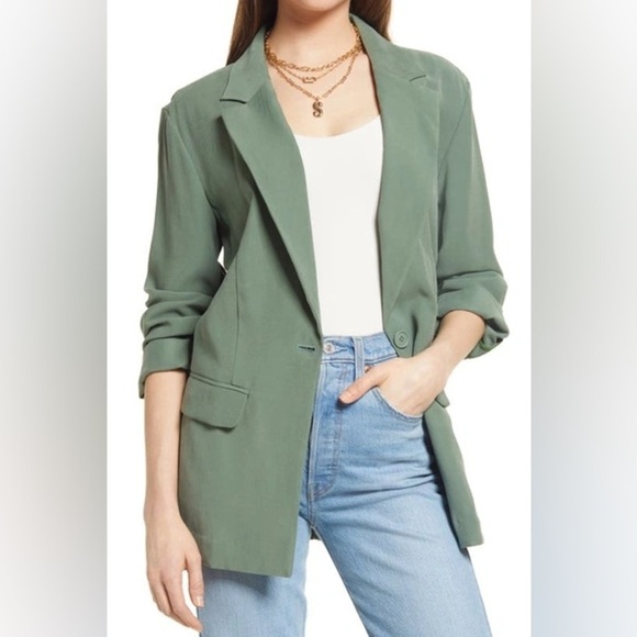 [S]OPEN EDIT One Button Rayon Soft Blazer in Green Agave - Picture 1 of 13